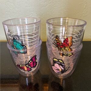 Four Tervis Tumblers Embroidery Butterfly Design One Is Cloudy Preowned 12 Oz.